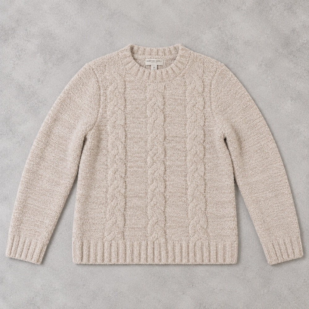 Barefoot Dreams CozyChic Cable Knit Sweater Beige BDWCC1355 Small